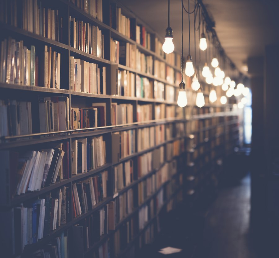 Modern library interior with people reading